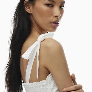 Aritzia Wilfred White golden hour linen Midi Dress